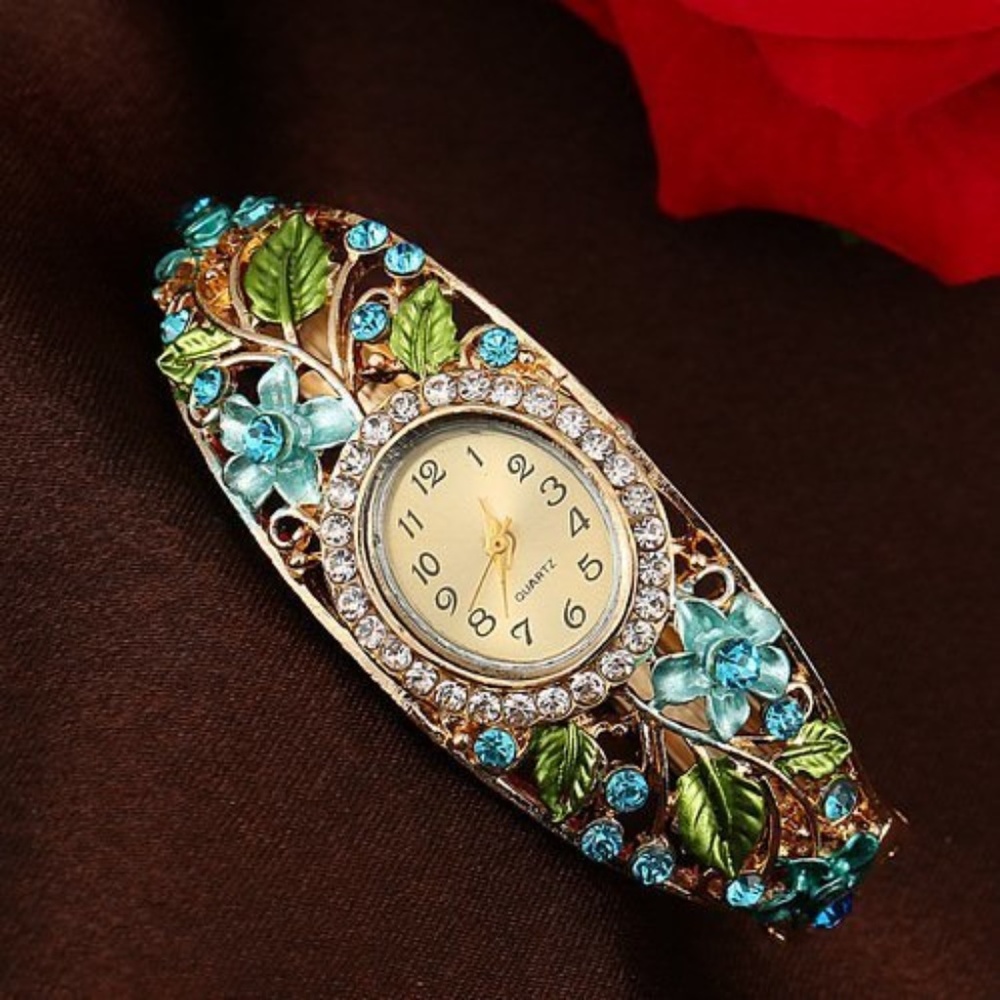 Vintage Blue Floral Bracelet Watch